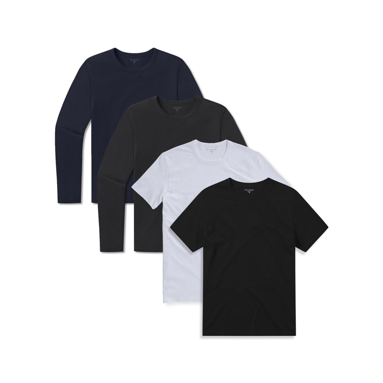 wearing Black/White/Black/Navy Short Long Sleeve Driggs 4-Pack