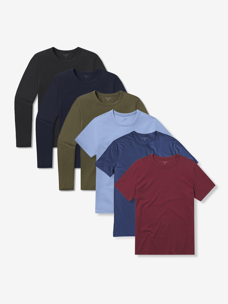 wearing Brick Red/Baltic Blue/California Blue/Dark Moss/Navy/Black Short Long Sleeve Driggs 6-Pack
