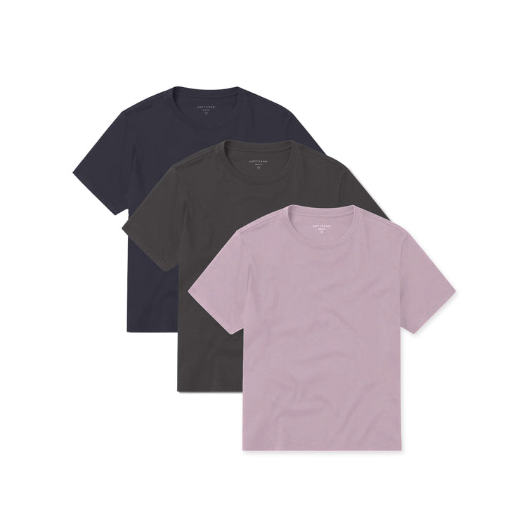 Women wearing Navy/Dark Gray/Rose Pink Everyday Cotton Crew Tee 3-Pack