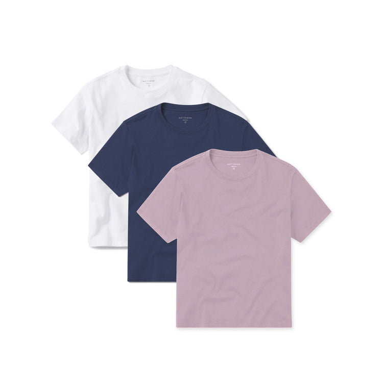 Women wearing White/Venice Blue/Rose Pink Everyday Cotton Crew Tee 3-Pack
