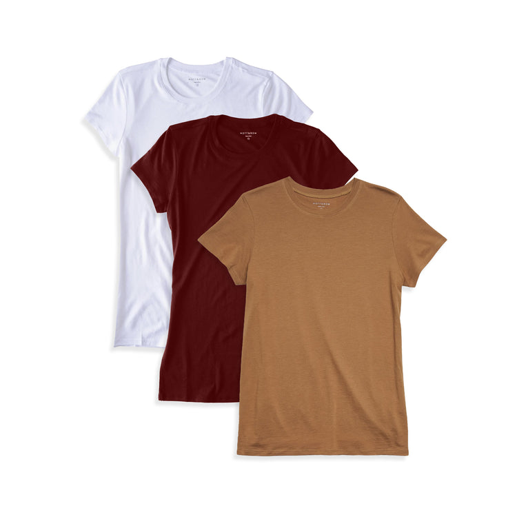 Women wearing Crimson/Cardamom/White Fitted Crew Marcy 3-Pack