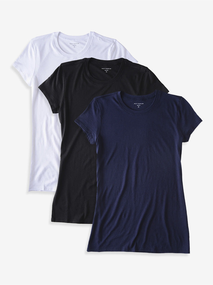 Women wearing White/Black/Navy Fitted Crew Marcy 3-Pack