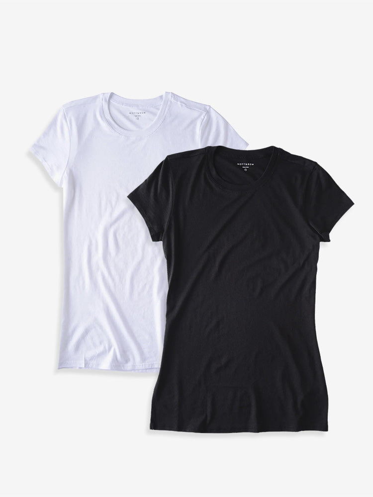 Women wearing White/Black Fitted Crew Marcy 2-Pack