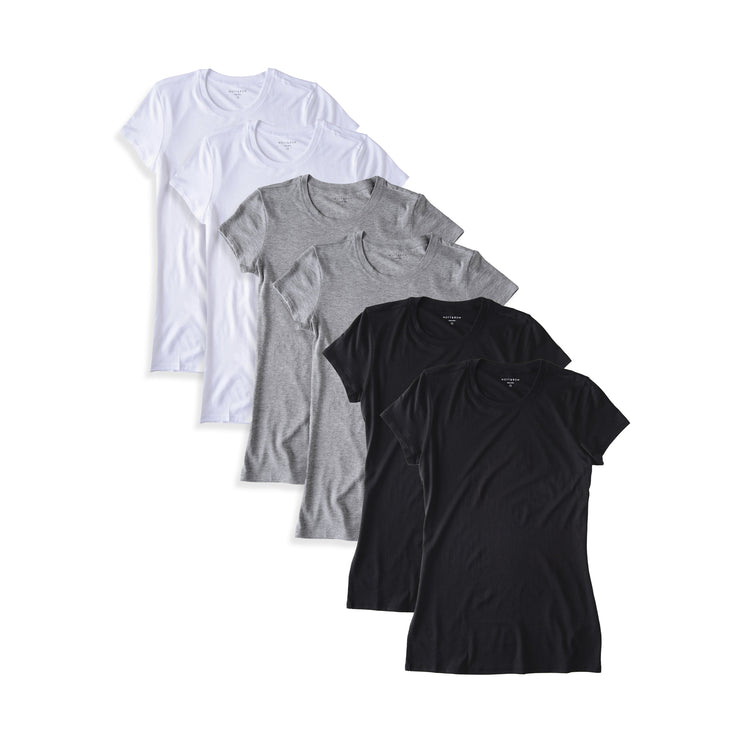 Women wearing Black/White/Heather Gray Fitted Crew Marcy 6-Pack