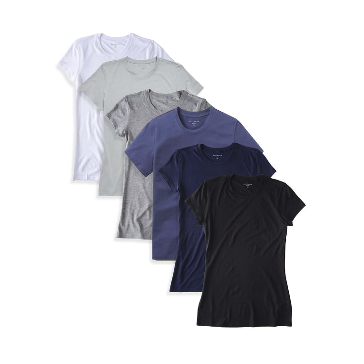 Women wearing White/Light Gray/Heather Gray/Vintage Navy/Navy/Black Fitted Crew Marcy 6-Pack