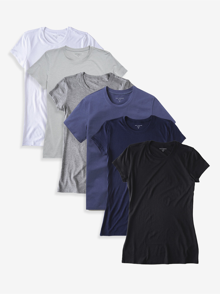 Women wearing White/Light Gray/Heather Gray/Vintage Navy/Navy/Black Fitted Crew Marcy 6-Pack