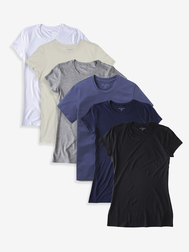 Women wearing White/Vintage White/Heather Gray/Vintage Navy/Navy/Black Fitted Crew Marcy 6-Pack