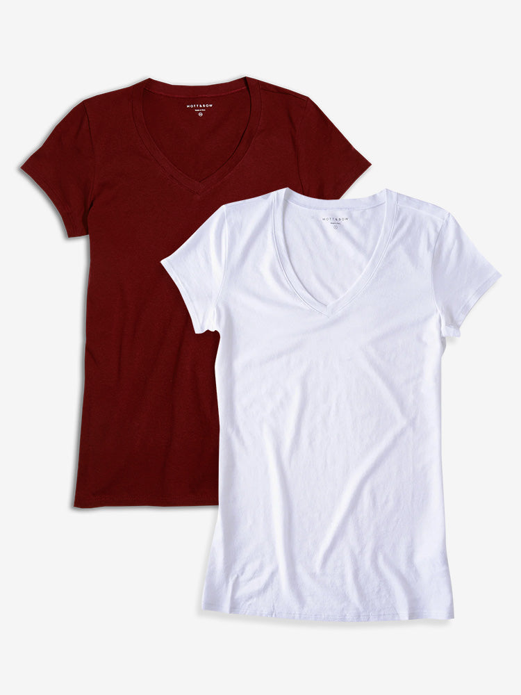 Women wearing White/Black Fitted V-Neck Marcy 2-Pack WDP2