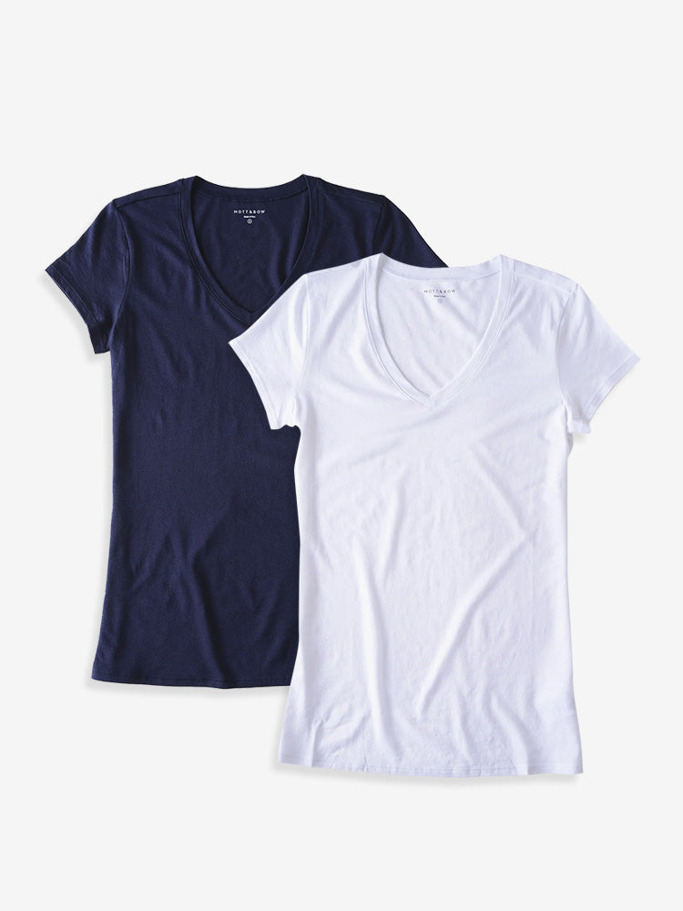Women wearing White/Black Fitted V-Neck Marcy 2-Pack WDP2