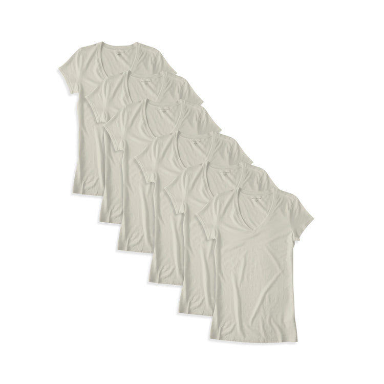 Women wearing Vintage White Fitted V-Neck Marcy 6-Pack