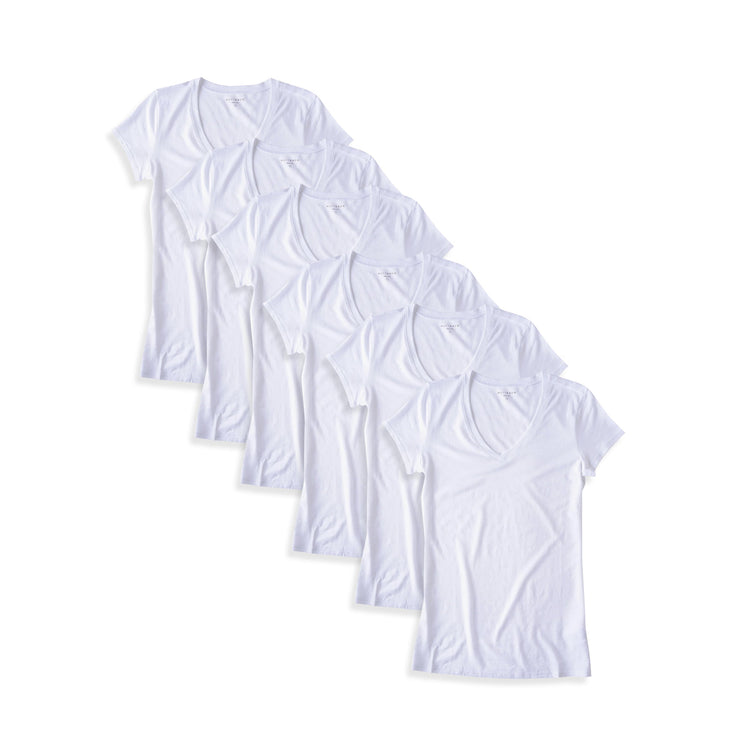 Women wearing White Fitted V-Neck Marcy 6-Pack
