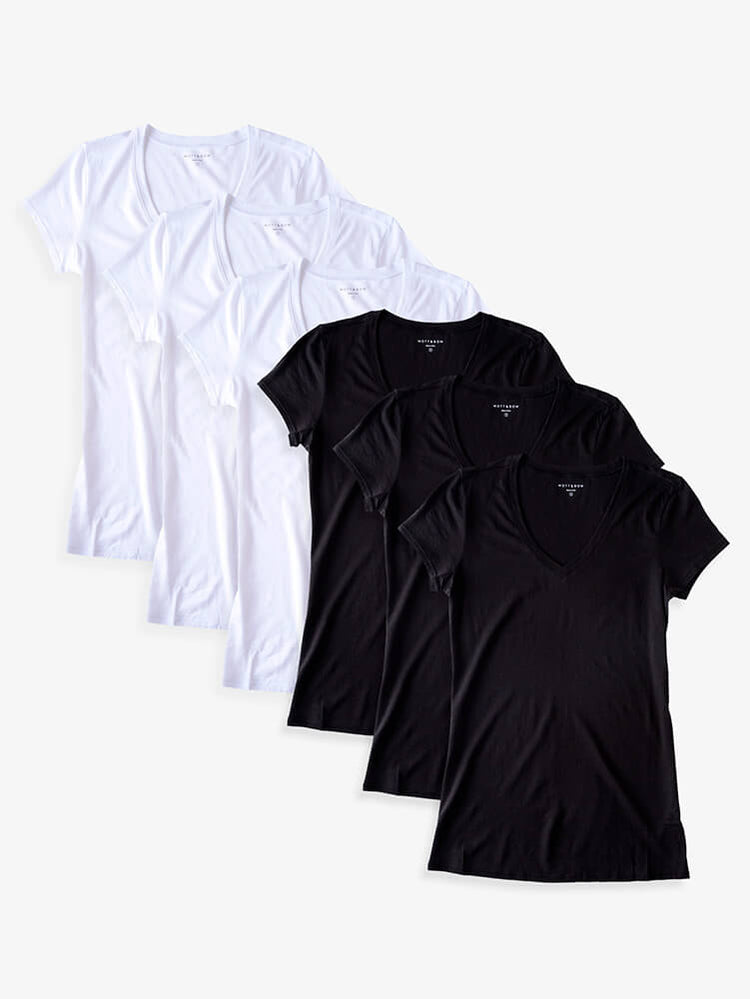 Women wearing White/Black Fitted V-Neck Marcy 6-Pack