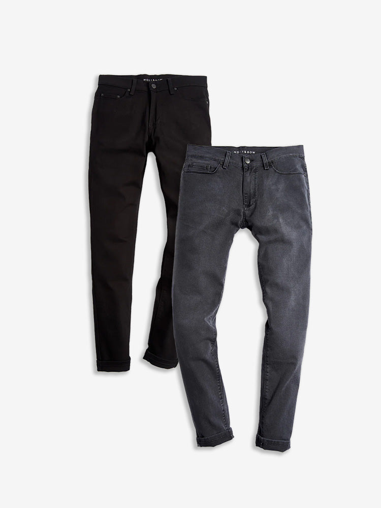 wearing Black / Medium Gray Slim Barclay Black and Slim Stone Medium Gray 2-pack Jeans
