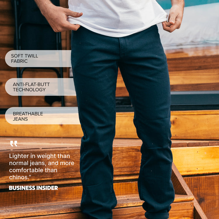 Men wearing Navy Slim Mercer Jeans