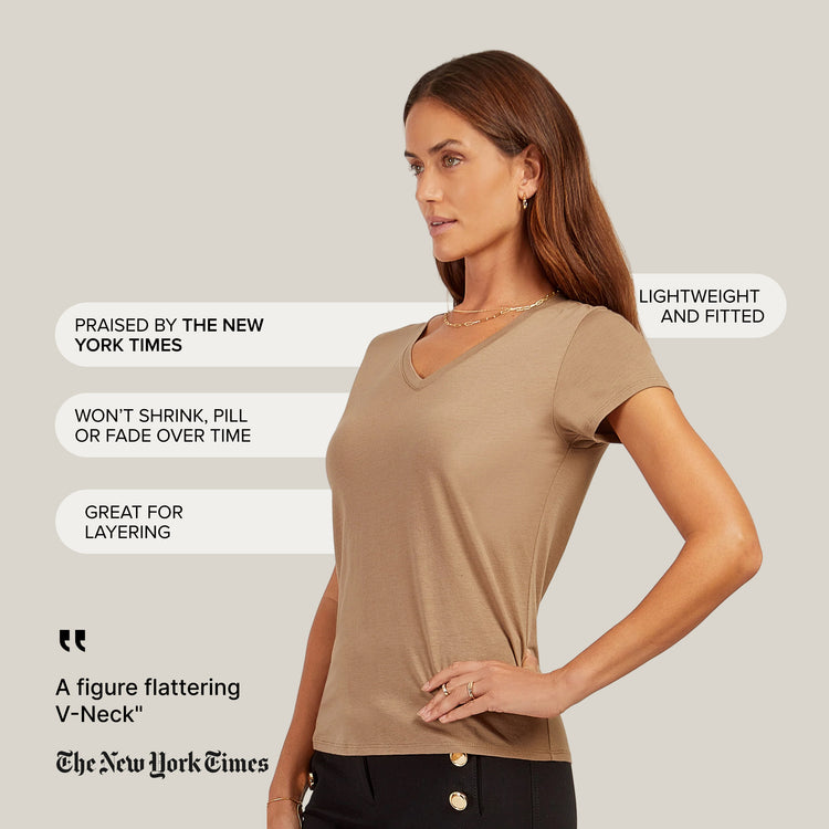Women wearing Sienna Fitted V-Neck Marcy Tee