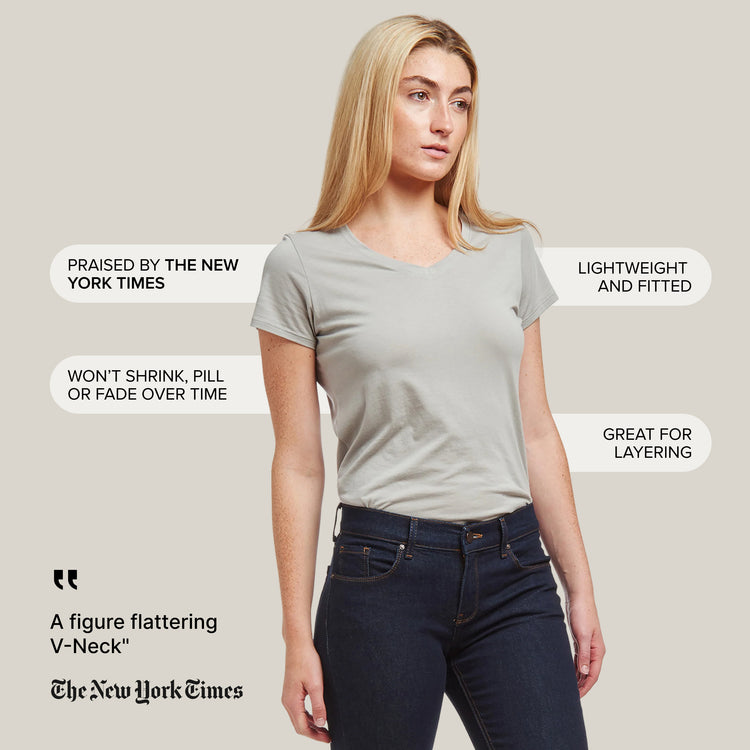 Women wearing Gris claro Fitted V-Neck Marcy Tee
