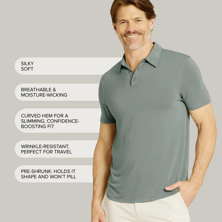 Men wearing Sea Grass Luxe Performance Polo