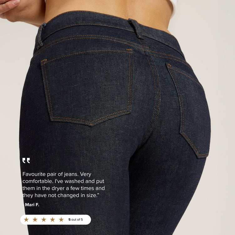 Women wearing Dark Blue Mid Rise Slim Straight Ridge Jeans