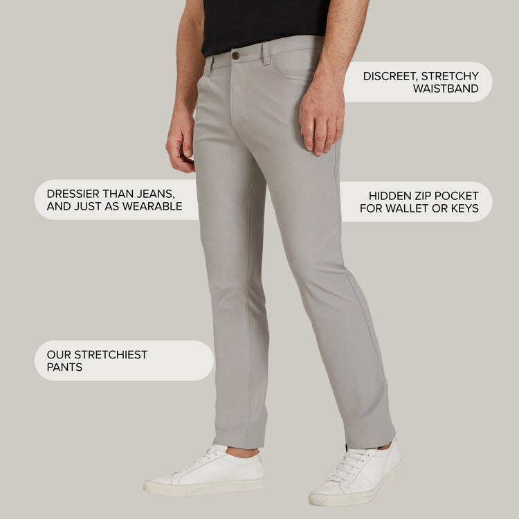 Men wearing Silver 5 Pocket Travel Pants