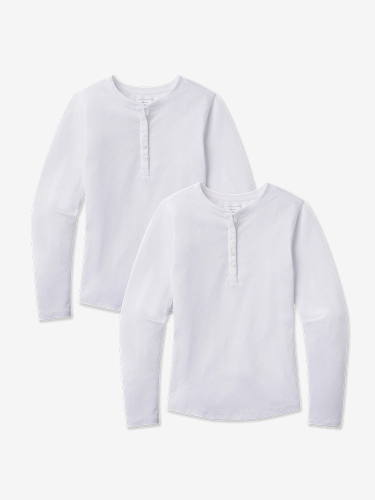 Women wearing White Long Sleeve Rib Henley Tee 2-Pack