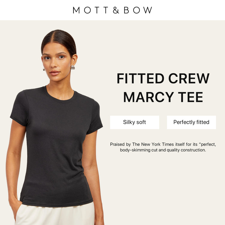 Women wearing White Mott&Bow | Fitted Crew Marcy Tee tt