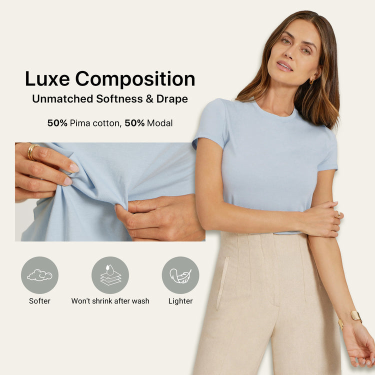 Women wearing White Mott&Bow | Fitted Crew Marcy Tee tt