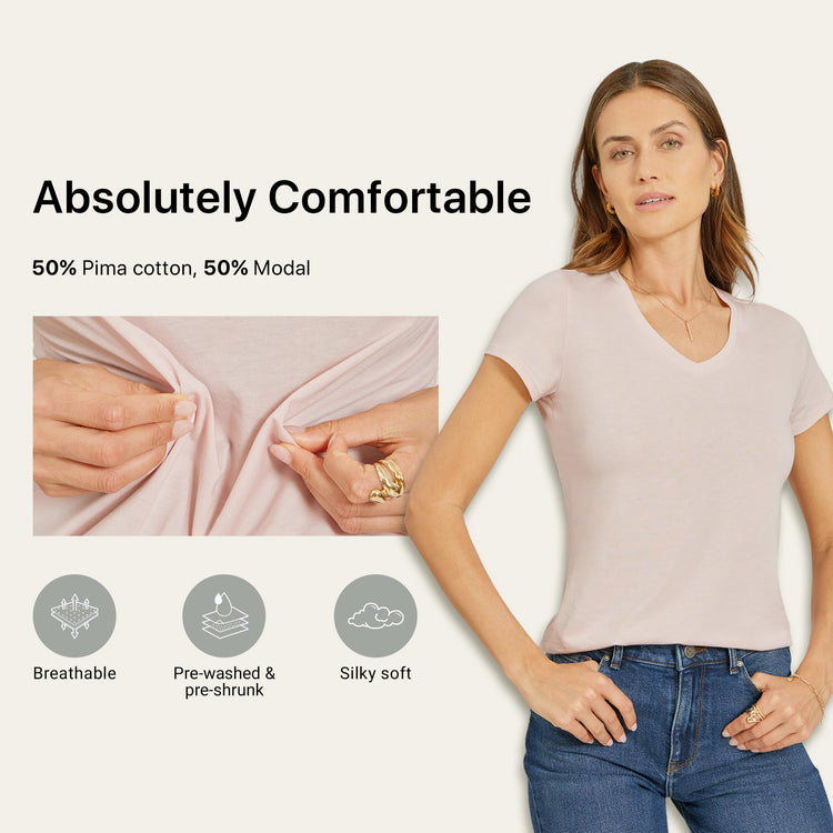 Women wearing White Mott&Bow | Fitted V-Neck Marcy Tee tt