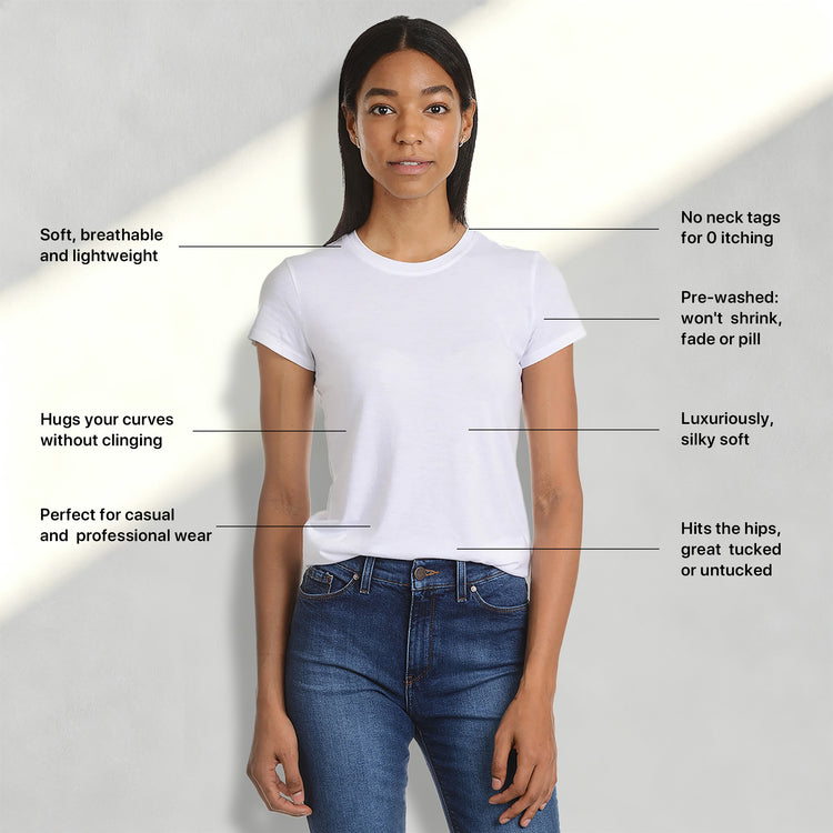 Women wearing White Mott&Bow | Fitted Crew Marcy Tee tt