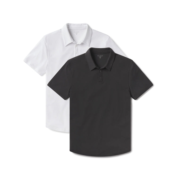 Men wearing White/Dark Gray Luxe Performance Polo 2-Pack