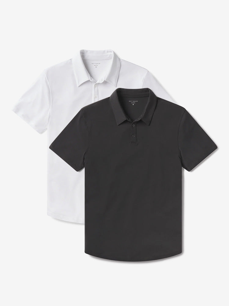 Men wearing White/Dark Gray Luxe Performance Polo 2-Pack