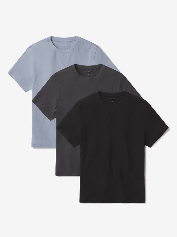 Men wearing Black/Dark Gray/California Blue Luxe Stretch Tee 3-Pack