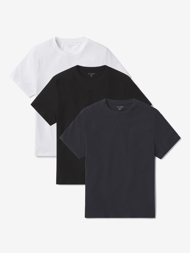 Men wearing Black/Navy/White Luxe Stretch Tee 3-Pack