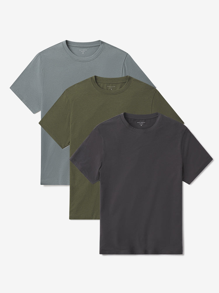 Men wearing Dark Gray/Dark Olive/Sea Grass Luxe Stretch Tee 3-Pack
