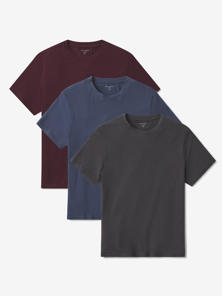 Men wearing Dark Gray/Graphite Blue/Maroon Luxe Stretch Tee 3-Pack