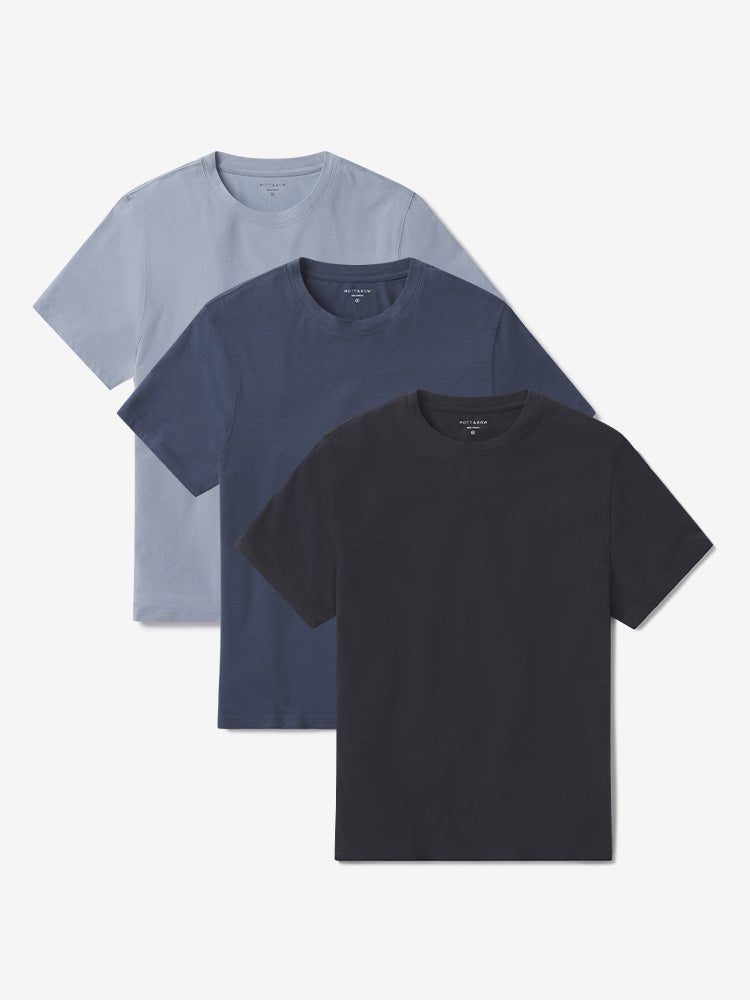 Men wearing Navy/Graphite Blue/California Blue Luxe Stretch Tee 3-Pack