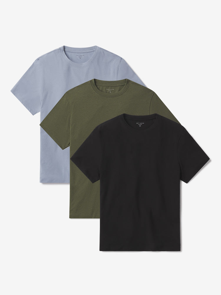Men wearing Black/Dark Olive/California Blue Luxe Stretch Tee 3-Pack