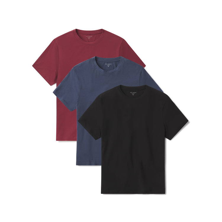 Men wearing Brick Red/Graphite Blue/Black Luxe Stretch Tee 3-Pack