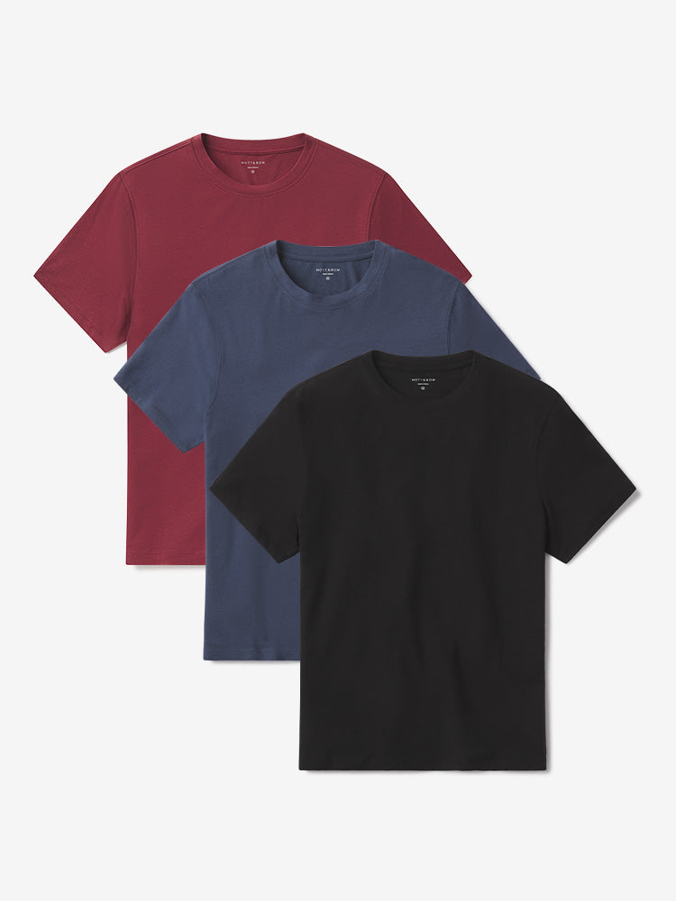 Men wearing Brick Red/Graphite Blue/Black Luxe Stretch Tee 3-Pack