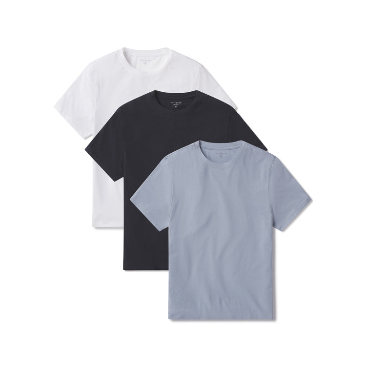 Men wearing White/California Blue/Navy Luxe Stretch Tee 3-Pack