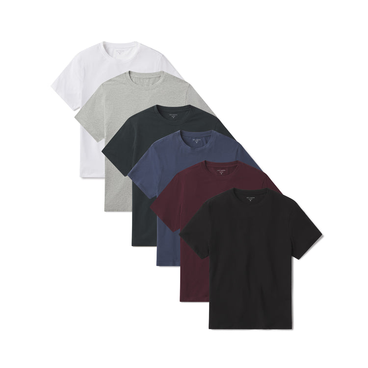 Men wearing White/Heather Gray/Pine/Graphite Blue/Maroon/Black Luxe Stretch Tee 6-Pack