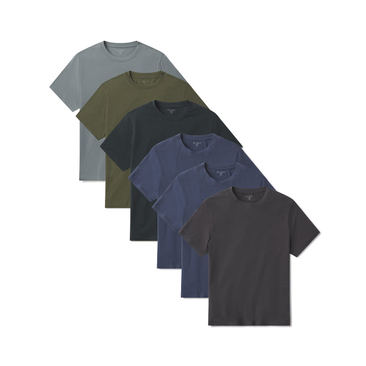 Men wearing Dark Gray/Graphite Blue/Graphite Blue/Dark Olive/Pine/Sea Grass Luxe Stretch Tee 6-Pack