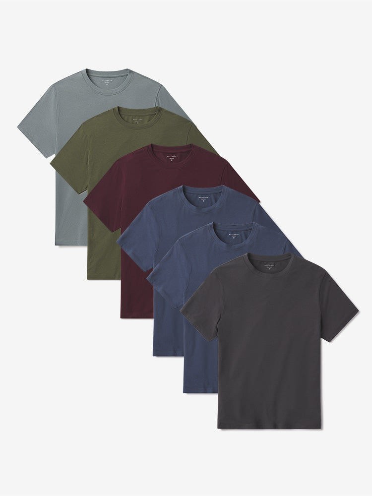 Men wearing Dark Gray/Graphite Blue/Graphite Blue/Maroon/Dark Olive/Sea Grass Luxe Stretch Tee 6-Pack