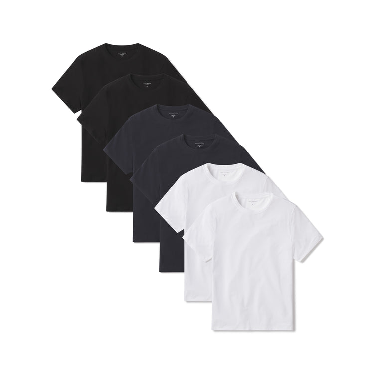 Men wearing Black/Navy/White Luxe Stretch Tee 6-Pack