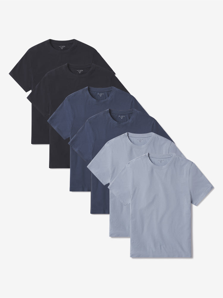 Men wearing Navy/Graphite Blue/California Blue Luxe Stretch Tee 6-Pack