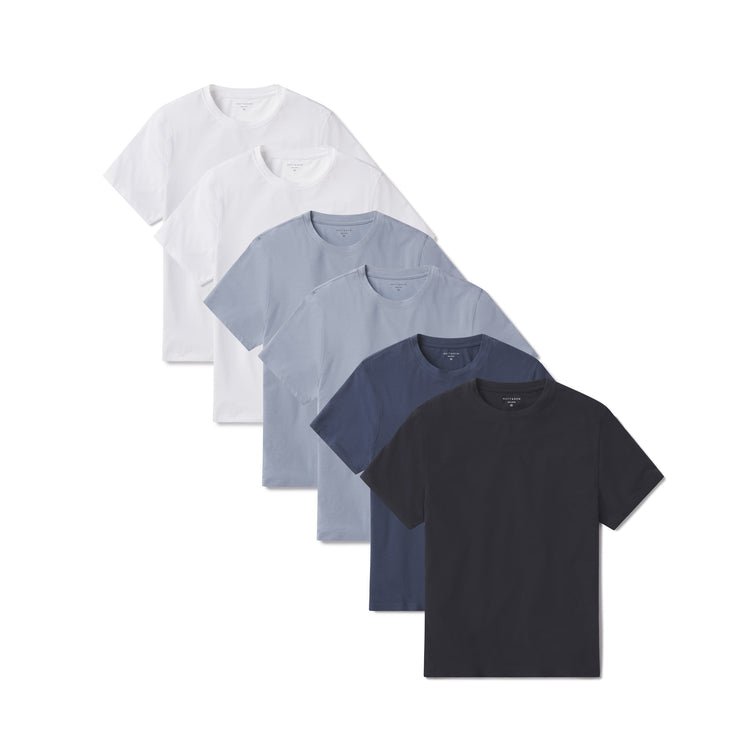 Men wearing White/California Blue/California Blue/Graphite Blue/Graphite Blue/Navy Luxe Stretch Tee 6-Pack