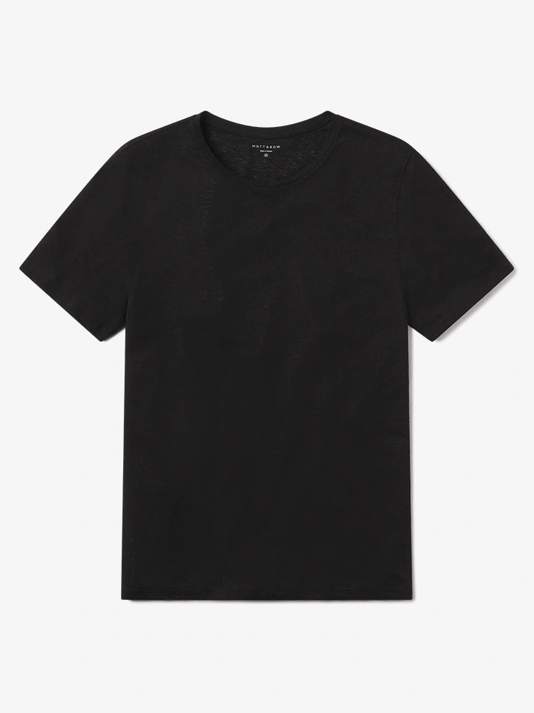 Men wearing Black Linen Blend Crew Tee