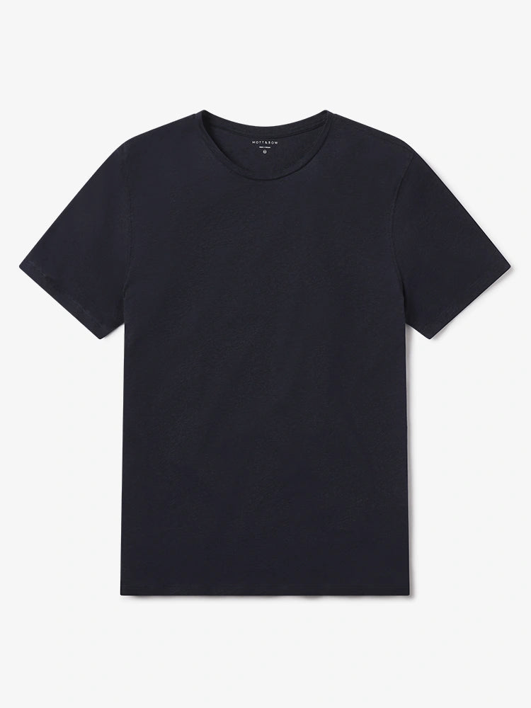 Men wearing Navy Linen Blend Crew Tee