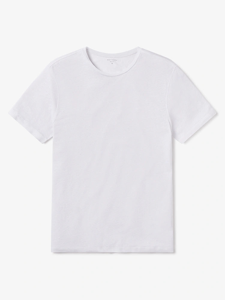 Men wearing White Linen Blend Crew Tee