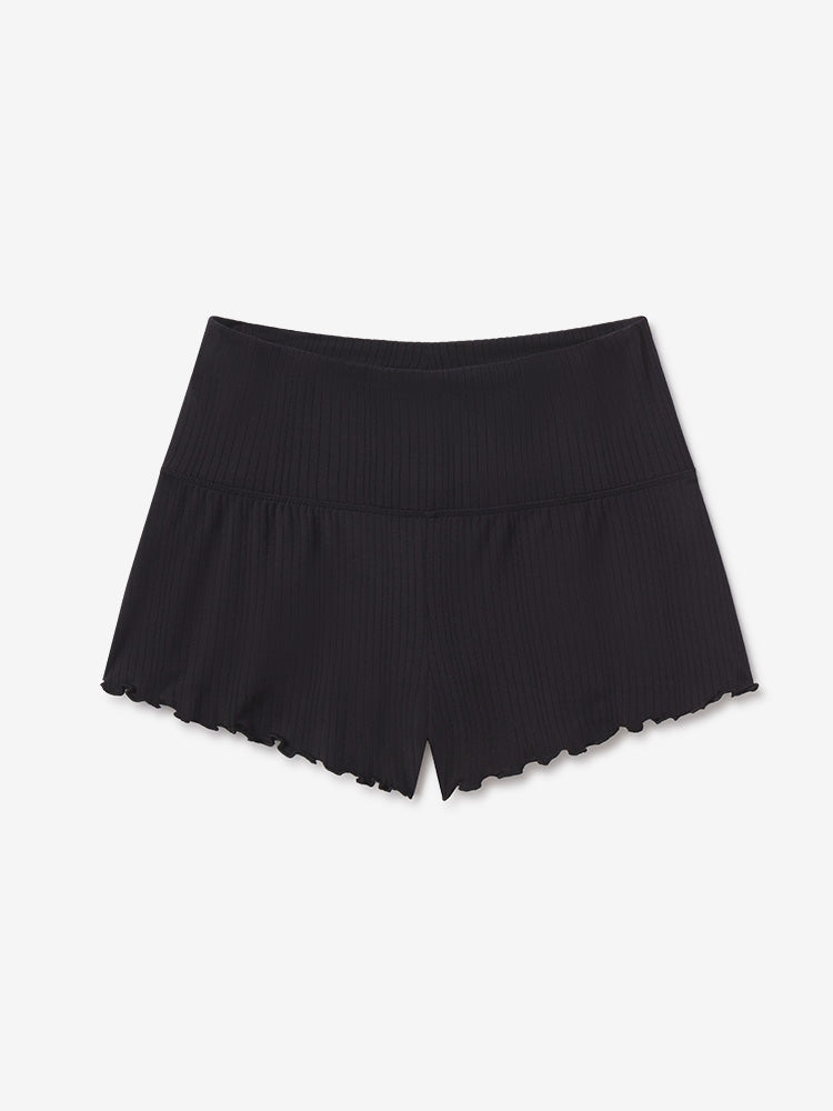 Women wearing Black Lounge Wide Waistband Shorts