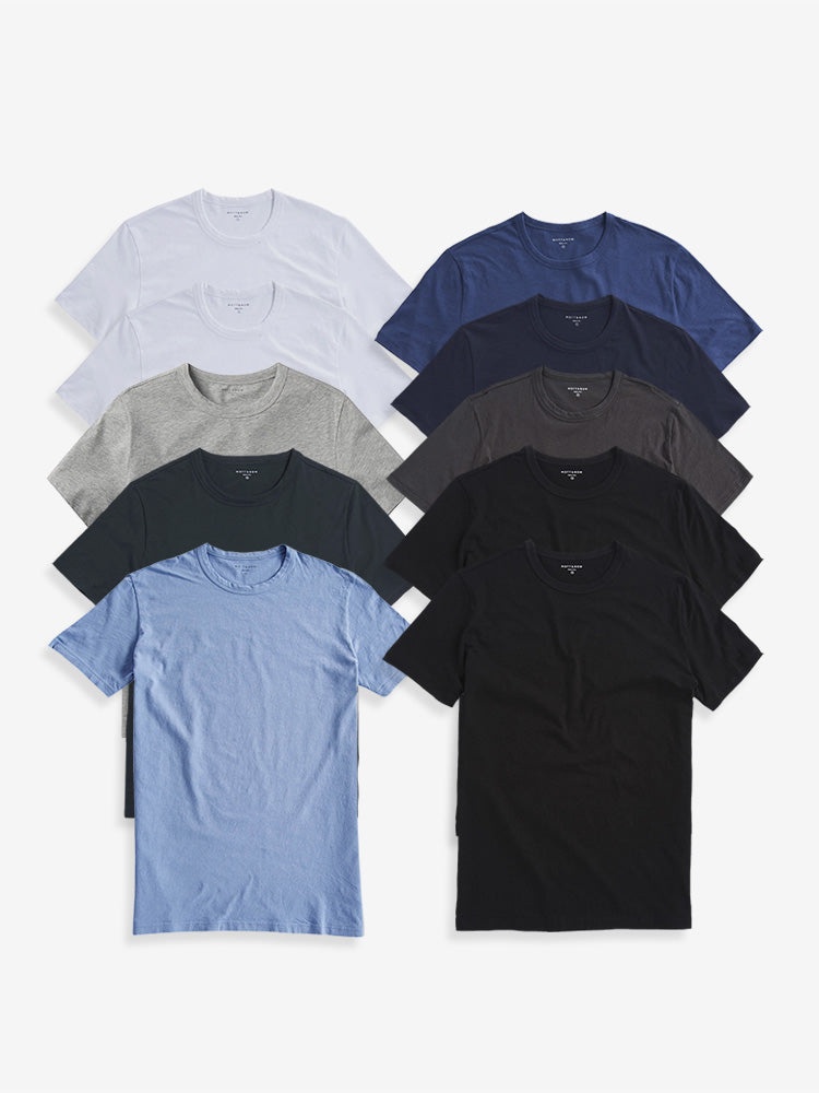 Men wearing White/Heather Gray/California Blue/Baltic Blue/Pine/Navy/Dark Gray/Black Classic Crew Driggs 10-Pack